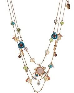 Betsey Johnson Woven Mixed Multi-Colored Bead Flower Heart Illusion Necklace