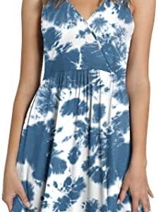 CATHY Womens Summer 2022 Casual Dress Short Sleeve V Neck Dresses Loose Comfy Beach Sundress with Pockets