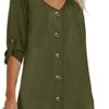 Ecrocoo Women's Casual Summer Dresses Fashion 3/4 Roll Tab Sleeves V Neck T Shirt Dresses Loose Chiffon Button Beach Dress
