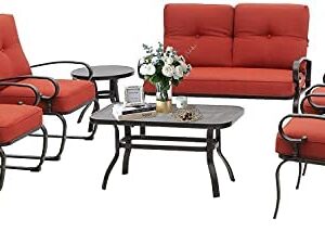 Oakmont 7Pcs Outdoor Metal Furniture Sets Patio Conversation Set Loveseat, 2 Single Chairs, 2 Spring Chairs and Coffee Table, Wrought Iron Look (Orange Red)
