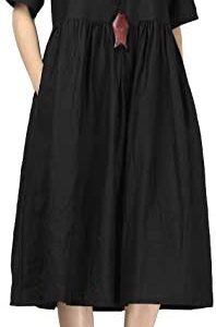 Mordenmiss Women's Cotton Linen Dress Summer Midi Dresses with Pockets