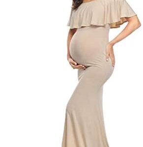 Glampunch Womens Off Shoulder Maternity Dress Ruffles Elegant Slim Gowns Fit Maxi Photography Dress