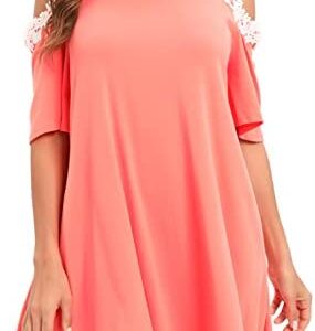 Aofur Summer Cotton Lace Dress Ladies Cold Sleeve Casual Plus Size T Shirt Dress with Pockets…