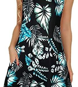 Summer Dresses for Women Beach Floral Tshirt Sundress Sleeveless Pockets Casual Loose Tank Dress