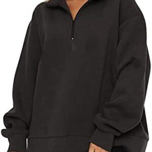 SAFRISIOR Women’s Oversized Half Zip Sweatshirt Drop Shoulder Long Sleeves Collar Quarter 1/4 Zipper Pullover