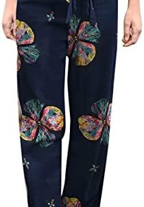Ladies Linen Pants Plus Size Trousers Straight Leg Slacks for Women Comfy Pants Autumn Trousers Elastic Waist Slacks