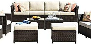 ovios Patio Furniture Set Outdoor Furniture 12 Pcs Sets PE Rattan Wicker Sectional with 4 Pillows and 2 Patio Furniture Covers, No Assembly Required (Beige)