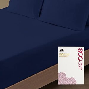100% Egyptian Cotton Sateen Weave 800 Thread Count King Fitted Sheet with Elastic All Around - Fits Mattress Upto 18 inches Navy Blue