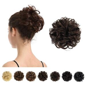 100% Human Hair Bun, BARSDAR Messy Bun Scrunchies Ponytail Extensions Curly Hair Bun Hair Piece for Women/Kids Tousled Updo Donut Chignons(2# Dark brown)