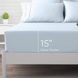 1000 Thread Count 100% Egyptian Cotton Fitted Sheet, Light Blue King Fitted Sheet, Long - Staple Combed Pure Natural Cotton Sheet, Soft & Silky Sateen Weave