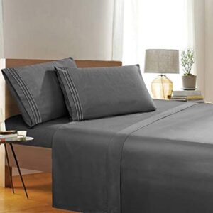 1500 Thread Count Wrinkle & Fade Resistant Egyptian Quality 5-Piece Bed Sheet Set Ultra Soft Luxurious Set Includes 1 Flat Sheet, 2 Fitted Sheet and 2 Pillowcases, Split King Size, Fashion Gray