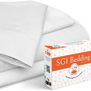 SGI bedding King Size Sheet 1000 Thread Count 100% Egyptian Cotton Bed Sheets, White Solid Sateen Weave for Soft & Silky Feel Long Staple Cotton Deep Pocket up to 15-inch Mattress