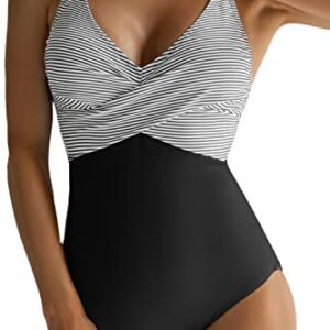 B2prity Women's One Piece Swimsuits Tummy Control Front Cross Bathing Suits Slimming Swimsuit V Neck Swimwear Monokini