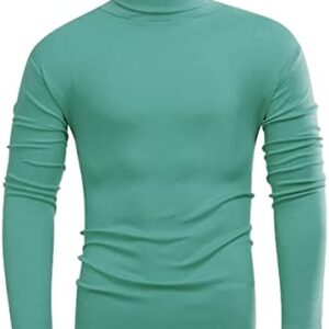 Beauhuty Men's Basic Turtleneck Long Sleeve T-Shirts Fleece Knitted Casual Pullover Top