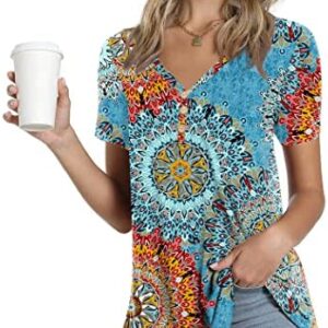 AWULIFFAN Womens Summer Short Sleeve Tunic Tops Loose Fit Casual T-Shirt Button Up Blouses