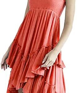 UIMLK Women's Cotton Blend Strapless Midi Dress Sleeveless Boho Summer Beach High Low Hem Smocked Dresses