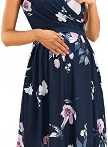 OUGES Womens V-Neck Sleeveless Summer Floral Maternity Dresses Nursing Gown Breastfeeding Dress