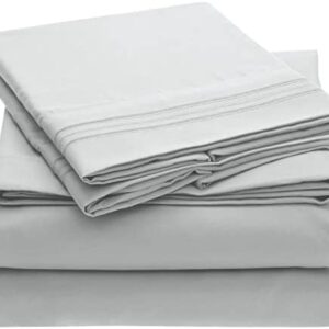 Mellanni King Size Sheet Set - Hotel Luxury 1800 Bedding Sheets & Pillowcases - Extra Soft Cooling Bed Sheets - Deep Pocket up to 16 inch Mattress - Easy Care - 4 Piece (King, Light Gray)