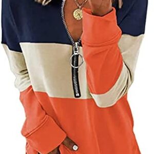 Womens Color Block Sweatshirt Long Sleeve Zipper Loose Pullover Tops Shirts