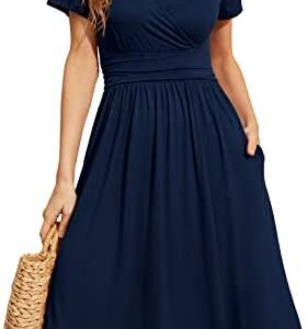 WEACZZY Women's Summer Short Sleeve Casual Dresses V-Neck Floral Party Dress with Pockets