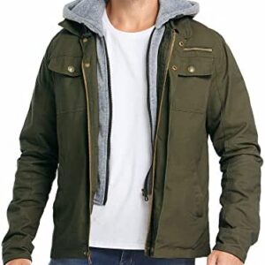 JYG Fashion Jackets for Men Military Bomber Jacket Windbreaker Lightweight Cotton Coat with Removable Hood