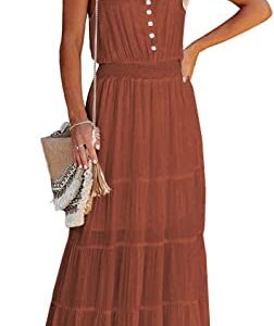 PRETTYGARDEN Women's Causal Summer Dress Spaghetti Strap Sleeveless High Waist Beach Long Maxi Dresses