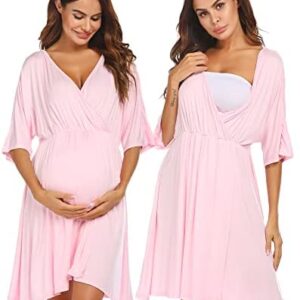 Ekouaer 3 in 1 Labor/Delivery/Hospital Gown Maternity Dress Nursing Nightgown Sleepwear for Breastfeeding S-XXL