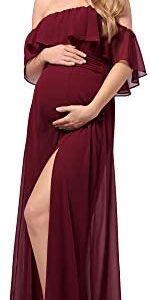 Ever-Pretty Womens Ruffle Off-Shoulder Side Slit Long Chiffon Pregnancy Party Dress Maternity Photography Dresses 0968-YF