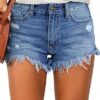 luvamia Women's Casual Denim Shorts Frayed Raw Hem Ripped Jeans Shorts