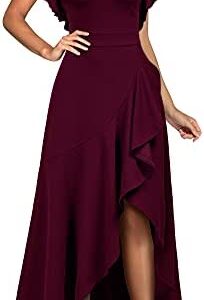 Miusol Women's Formal V Neck Ruffle Split Evening Party Long Dress