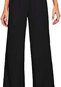 Floerns Women's Casual High Waisted Pleated Wide Leg Palazzo Pants Trousers