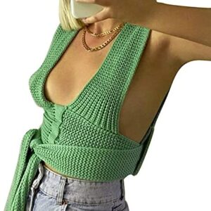 TheFound Women Knit Sweater Vest Irregular Solid Color Sweater DIY Sleeveless Crop Knitwear Tank Top Streetwear