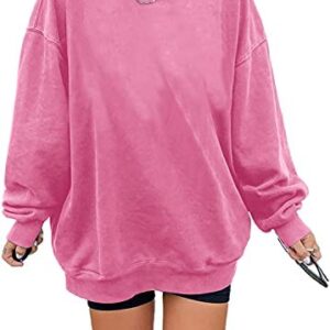 Women's Oversized Long Sleeve Sweatshirts Pure Color Round Neck Casual Pullover Shirt