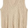 Romwe Men's Cable Knit V Neck Relax Fit Sleeveless Knitwear Pullover Sweater Vest