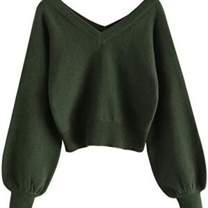 ZAFUL Women's Double V-Neck Long Sleeve Crop Sweater Loose Pullover Jumper