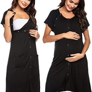 Ekouaer 3 in 1 Nursing Dress Maternity Nightgown Labor/Delivery Breastfeeding Birthing Gown with Button