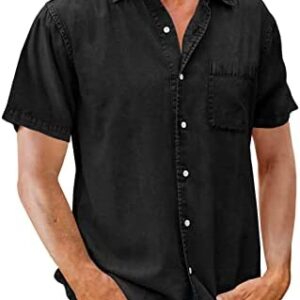 Runcati Mens Denim Long Sleeve Button Down Shirt Casual Durable Loose Fit Jean Shirts with Chest Pocket