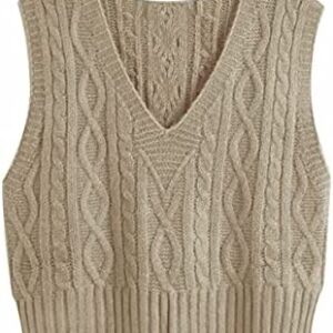 Aoysky Women's V-Neck Pullover Cable Knit Vest Solid Color Sleeveless Loose Fit Sweater Top