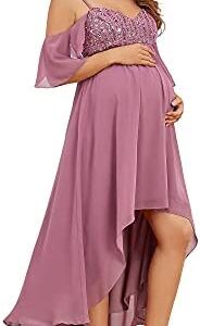 Ever-Pretty Women's High Low A-Line Chiffon Off-Shoulder Sequin Maternity Evening Gowns 20861