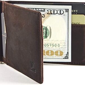 YBONNE Mens Slim Wallet with Money Clip Front Pocket RFID Blocking Thin Bifold Leather Card Holder Minimalist Mini Billfold