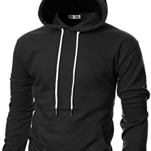 Ohoo Mens Slim Fit Long Sleeve Lightweight Cotton Blend Pullover Hoodie With Kanga Pocket