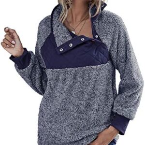 Romanstii Women Fleece Pullover Sweatshirt Oblique Button Neck Long Sleeve Warm Casual Coat Outwear(S-XXL)