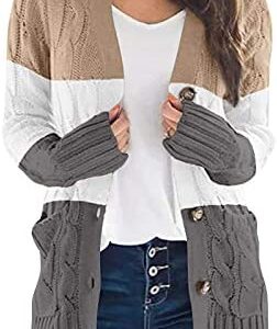 ZESICA Women's Casual Long Sleeve Button Down Open Front Cable Knit Cardigan Sweater Coat