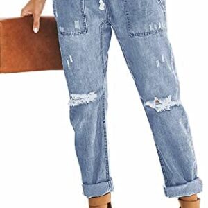 Metietila Women’s Casual Pull-on Distressed Stretch Jeans Elastic Waist Jean Denim Joggers Pants
