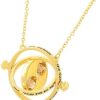 Harry Potter Jewelry - Hermione Time Travel Magical Hourglass Rotating Necklace, Time Turner, Gold Plated, 22"