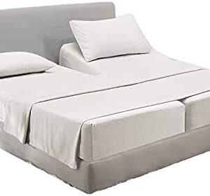 Split King Sheets 1000 Thread Count 100% Egyptian Cotton, Split King Sheet Set for Adjustable Bed, Sateen Weave, Cool Breathable & Soft, 5 Piece Set: 2 Fitted Fits Upto 16" Deep Pockets (White)