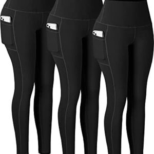 CHRLEISURE 3 Packs Leggings with Pockets for Women, High Waisted Tummy Control Workout Yoga Pants
