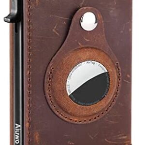 Aiuwo AirTag Wallet Men Wallets Credit Card Holder for Men with AirTag Slot RFID Blocking Money Clip Slim Minimalist Wallet with Gift Packed (Crazy Horse Brown)
