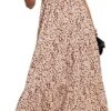 GRECERELLE Women's Summer Casual Loose Crewneck Boho Dress Ruffle Puff Sleeve High Waist Midi Beach Dress