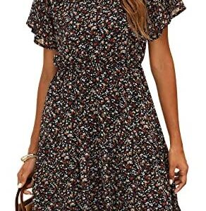 Manydress Women’s Casual Summer Boho Dresses Chiffon Floral Print Ruffle Sleeve Flowy Skater Dress MY112
